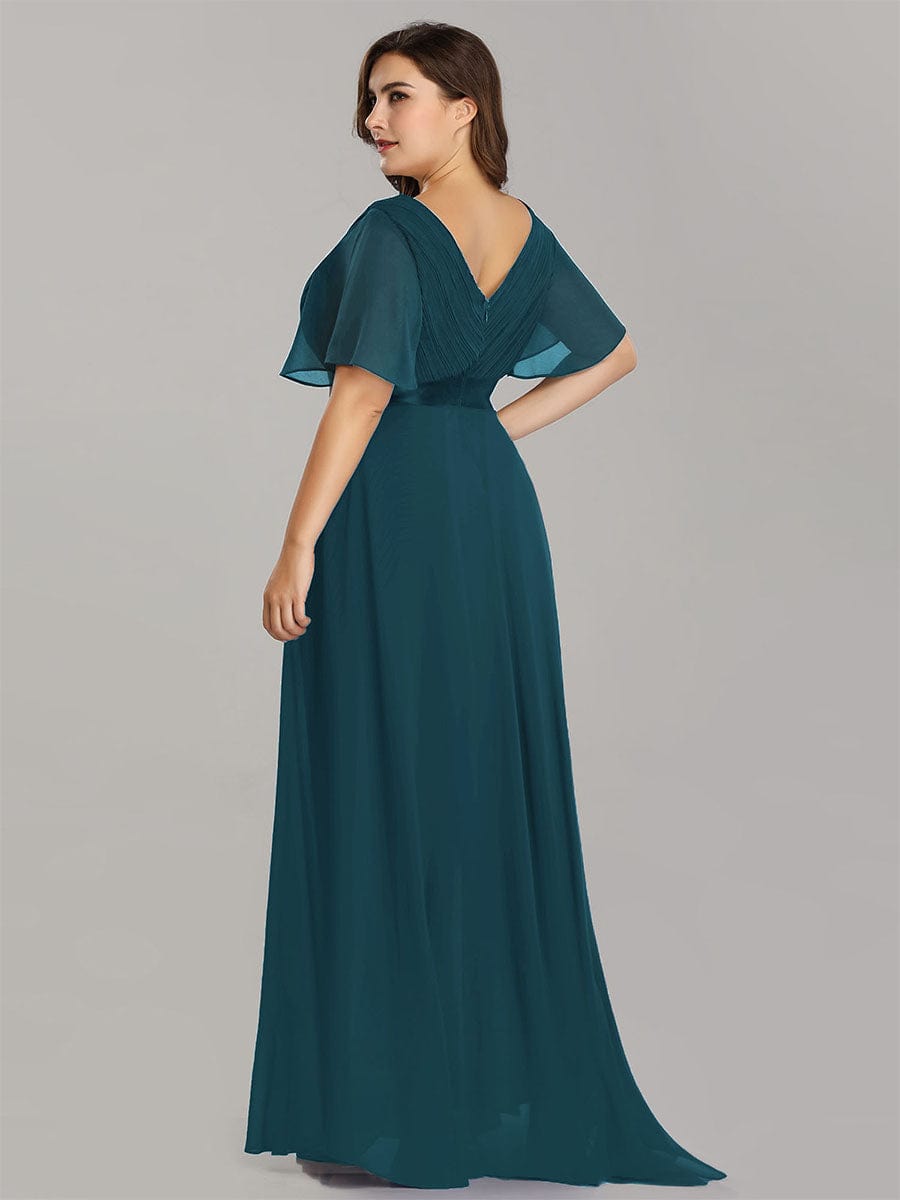 Plus Size Empire Waist V Back Bridesmaid Dress with Short Sleeves