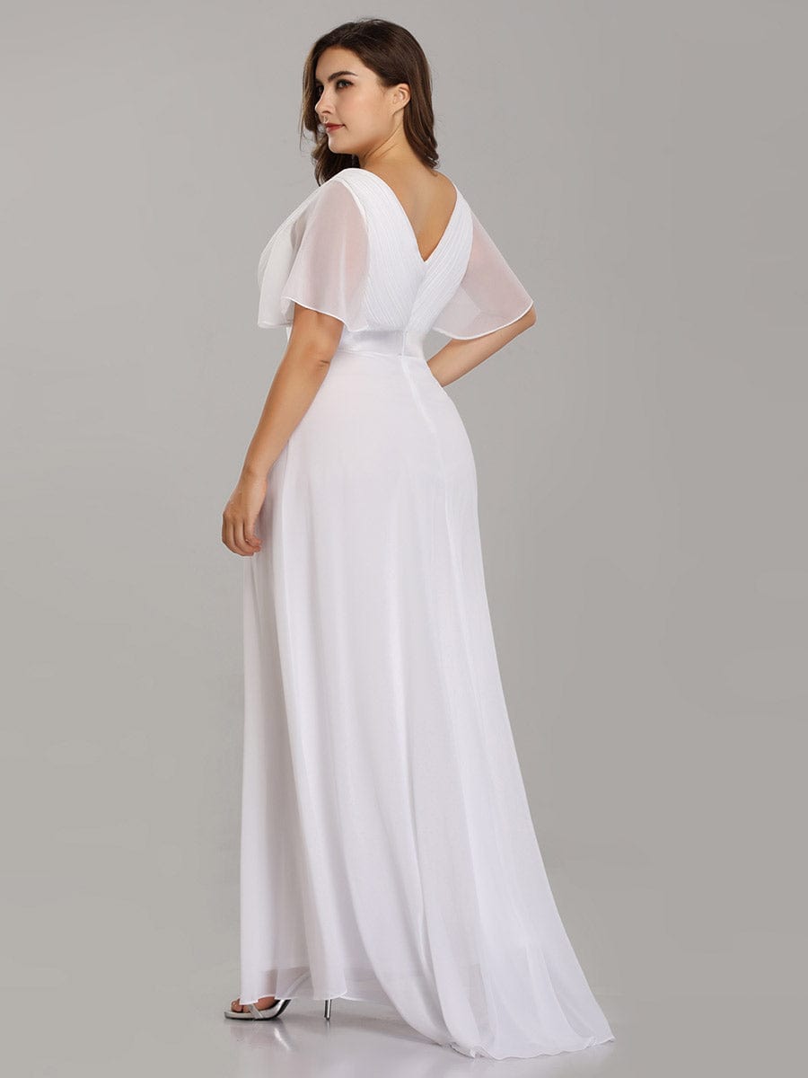 Plus Size Empire Waist V Back Bridesmaid Dress with Short Sleeves