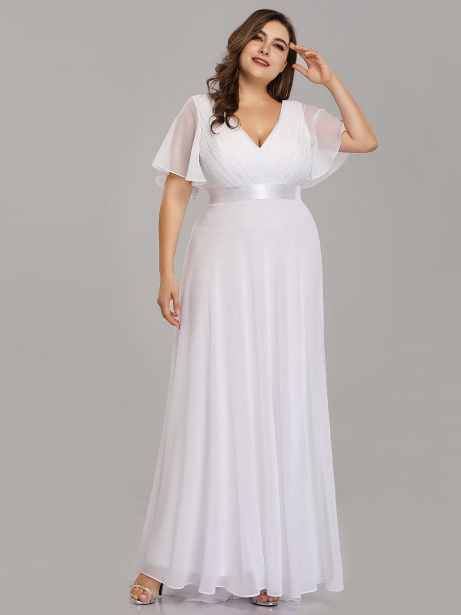 Plus Size Empire Waist V Back Bridesmaid Dress with Short Sleeves