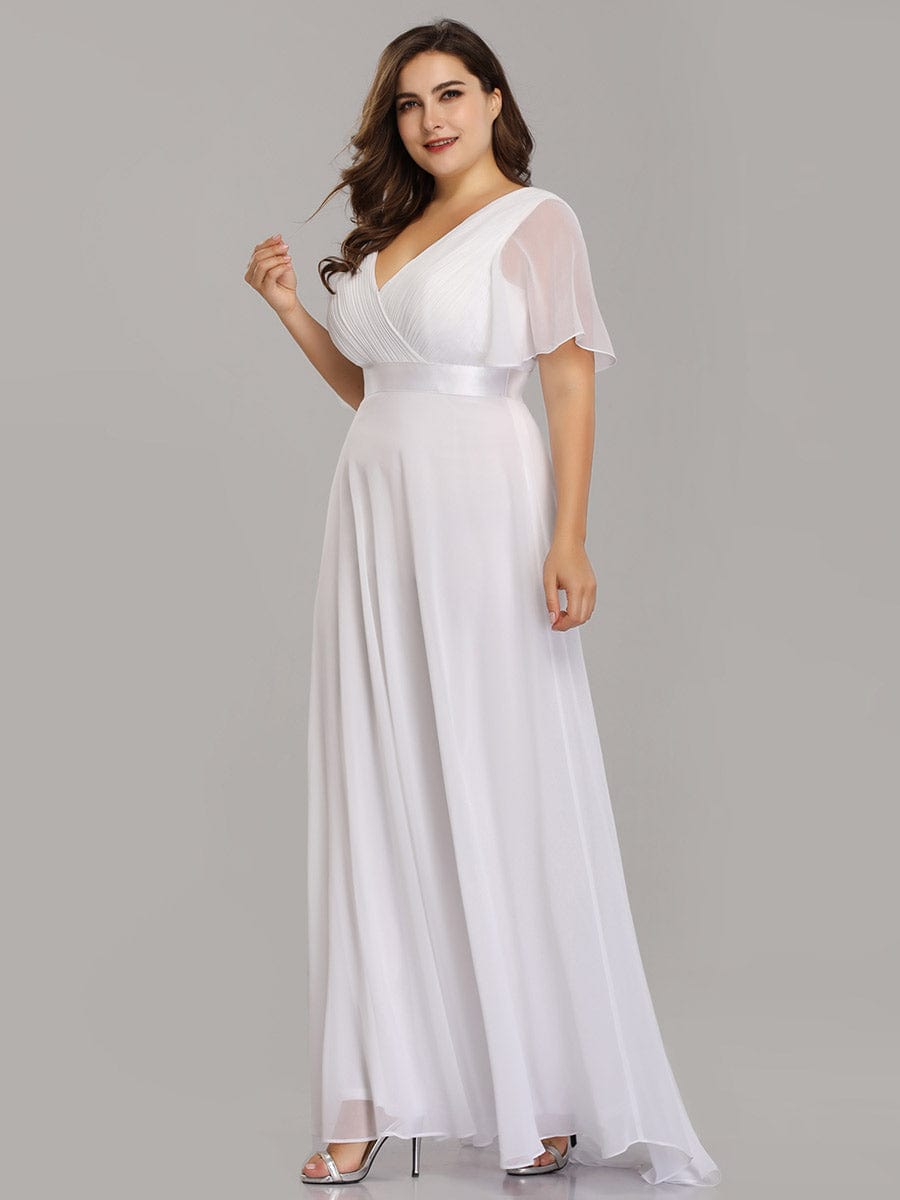 Plus Size Empire Waist V Back Bridesmaid Dress with Short Sleeves