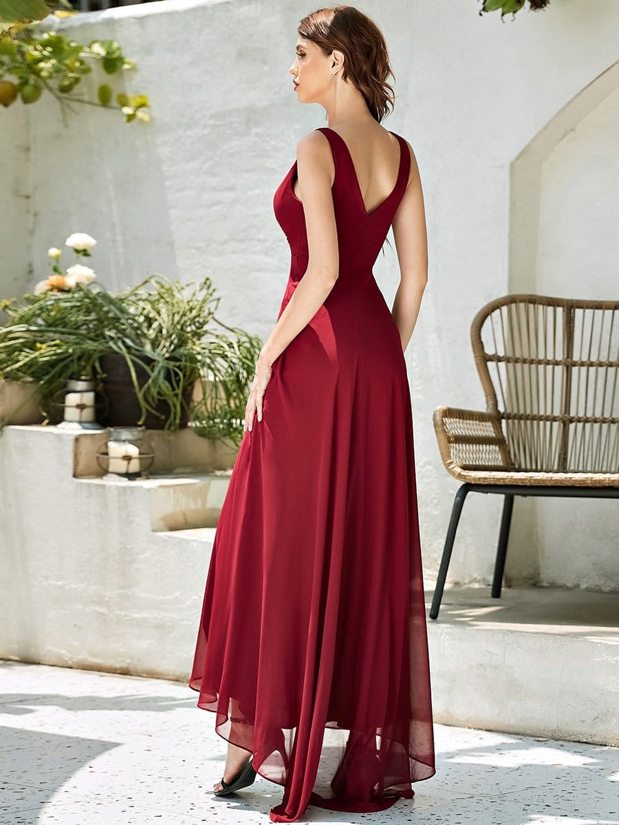 V-Neck High-Low Chiffon Evening Party Dress