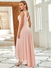 V-Neck High-Low Chiffon Evening Party Dress