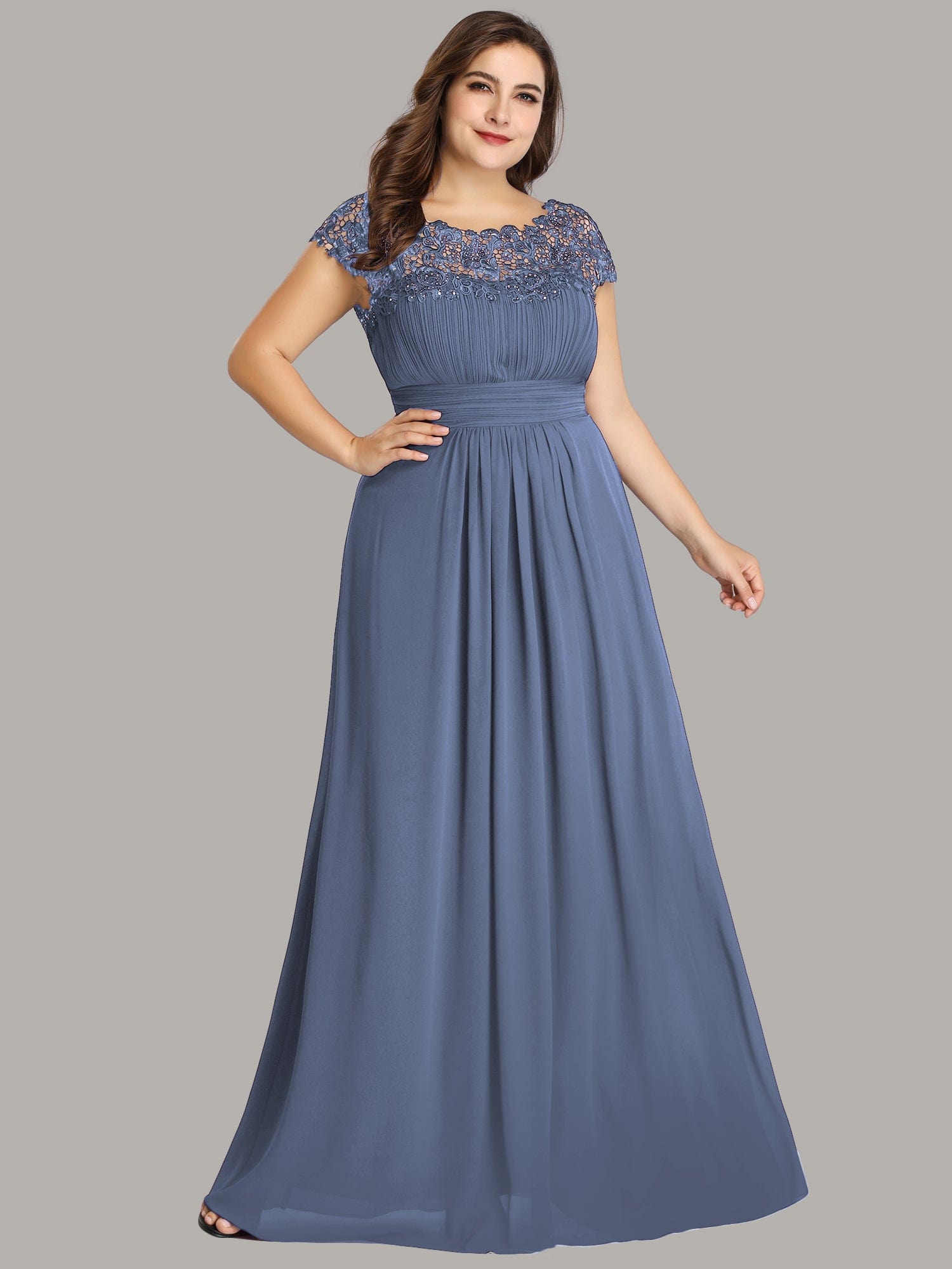 Maxi Lace Cap Sleeve Long Formal Evening Dress