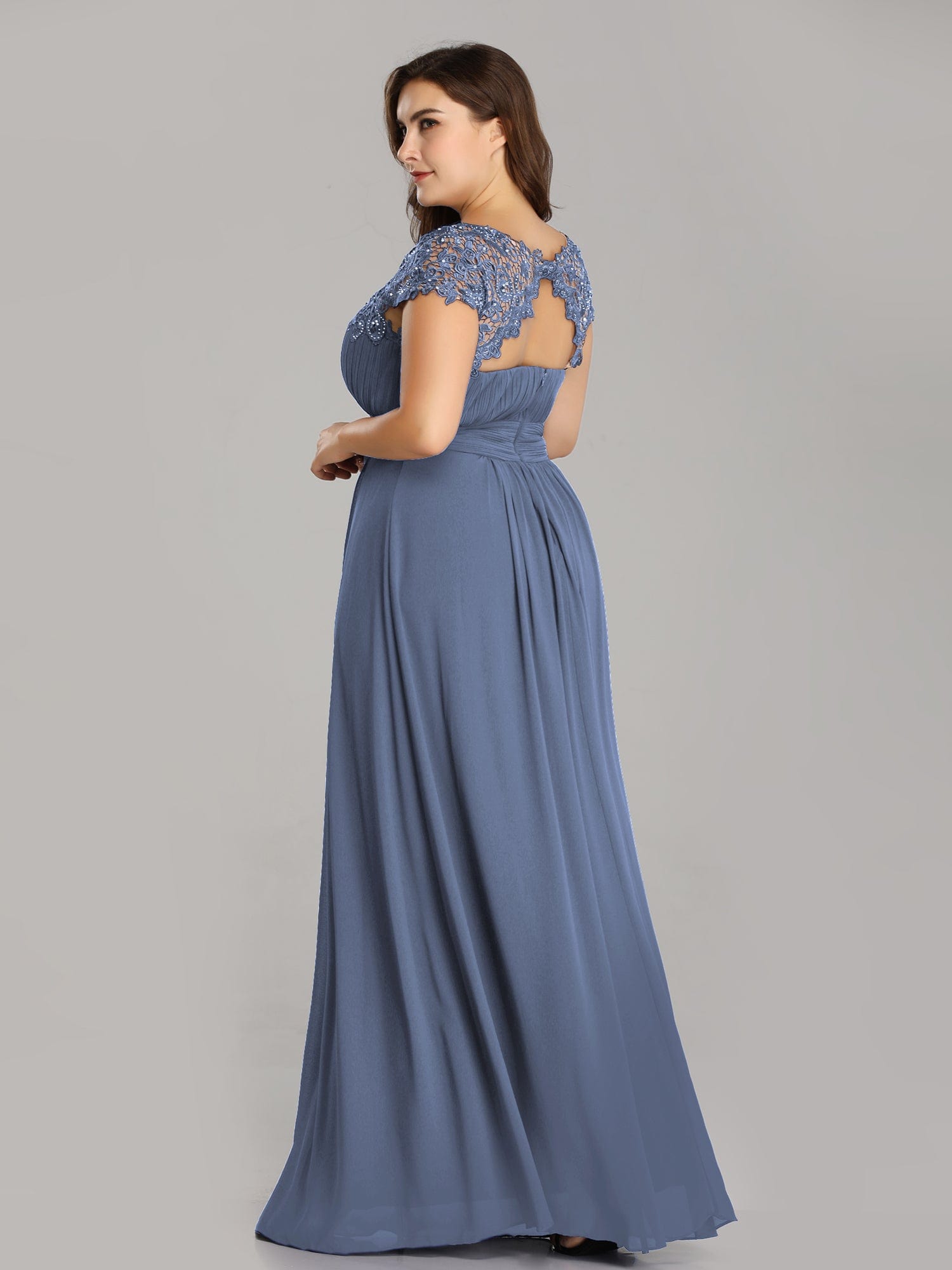 Maxi Lace Cap Sleeve Long Formal Evening Dress