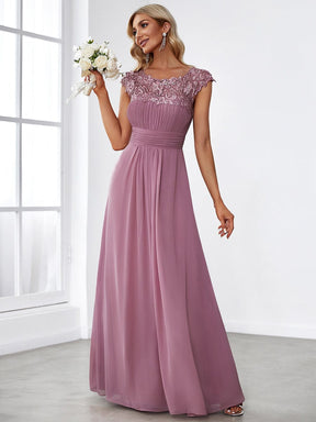 Maxi Lace Cap Sleeve Long Formal Evening Dress