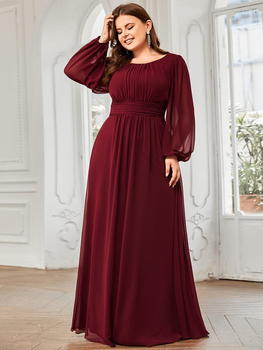 Plus Size See-Through Puff Sleeve Chiffon Mother Dress