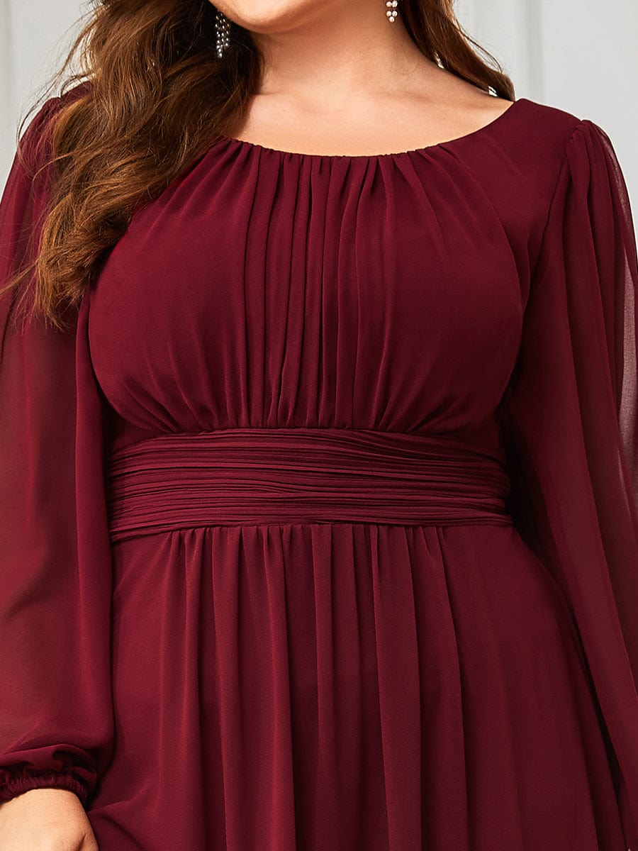 Plus Size See-Through Puff Sleeve Chiffon Mother Dress