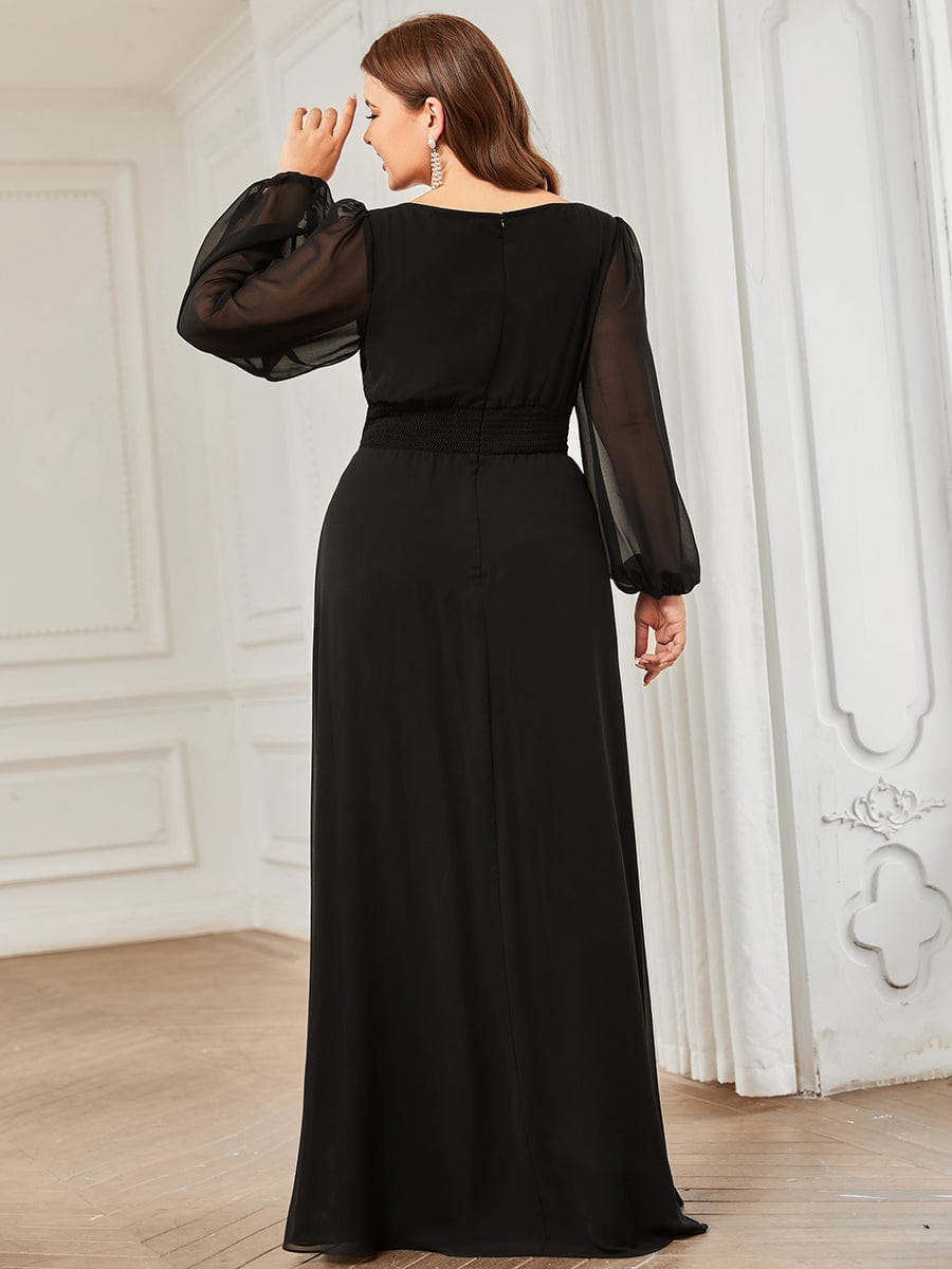 Plus Size See-Through Puff Sleeve Chiffon Mother Dress