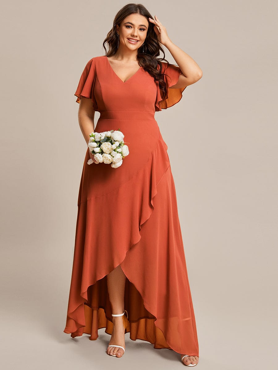 Plus Size Elegant Lotus Sleeves Chiffon Bridesmaid Dress