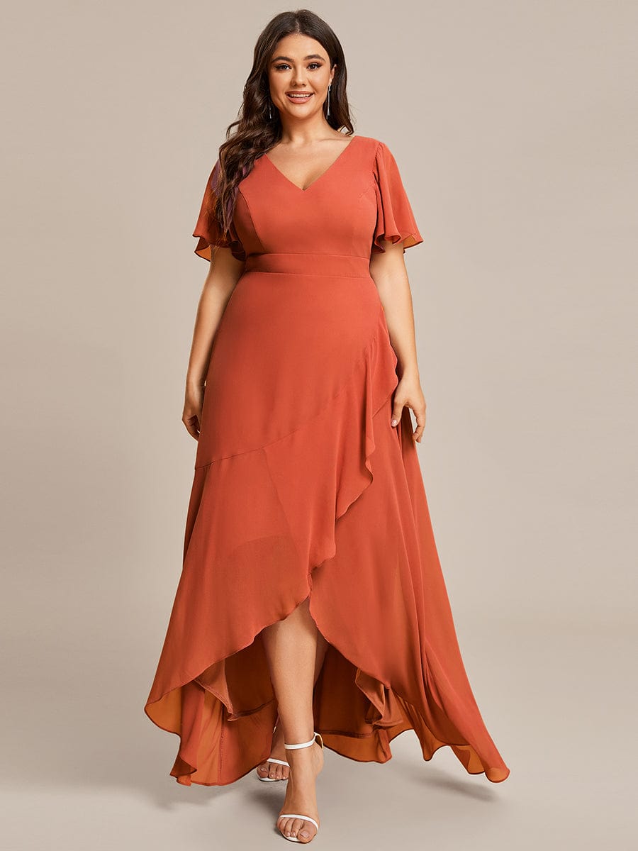 Plus Size Elegant Lotus Sleeves Chiffon Bridesmaid Dress