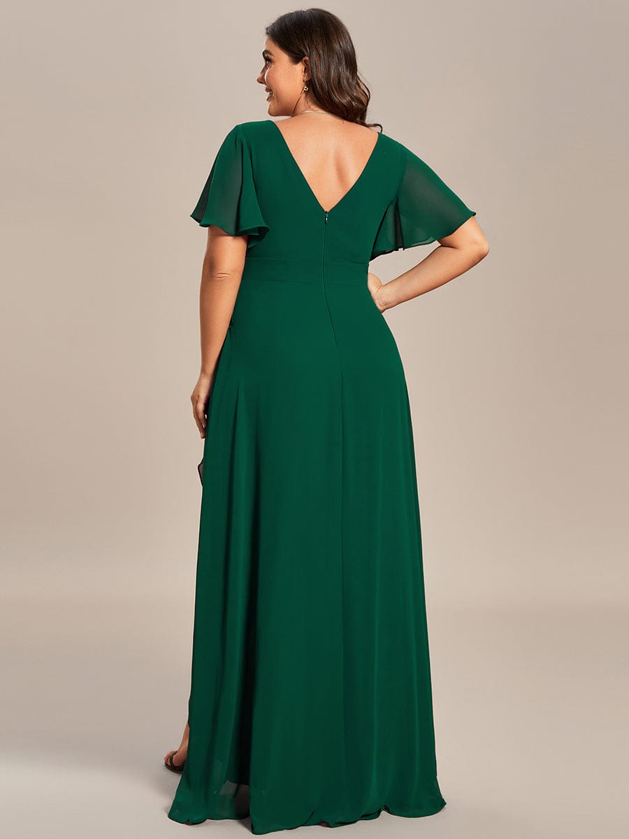 Plus Size Elegant Lotus Sleeves Chiffon Bridesmaid Dress