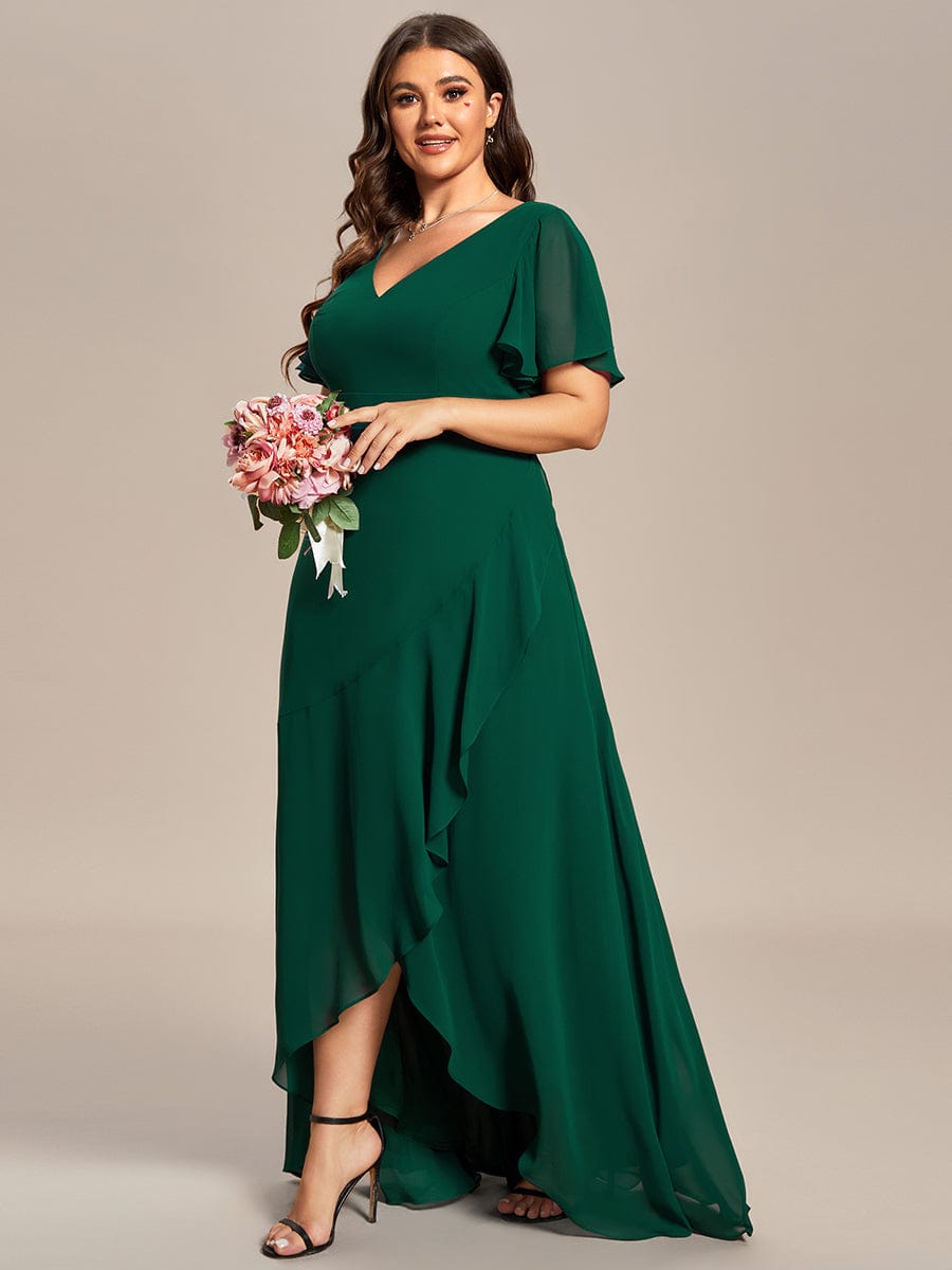 Plus Size Elegant Lotus Sleeves Chiffon Bridesmaid Dress