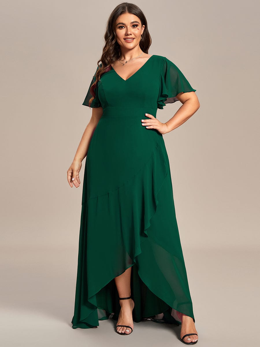 Plus Size Elegant Lotus Sleeves Chiffon Bridesmaid Dress