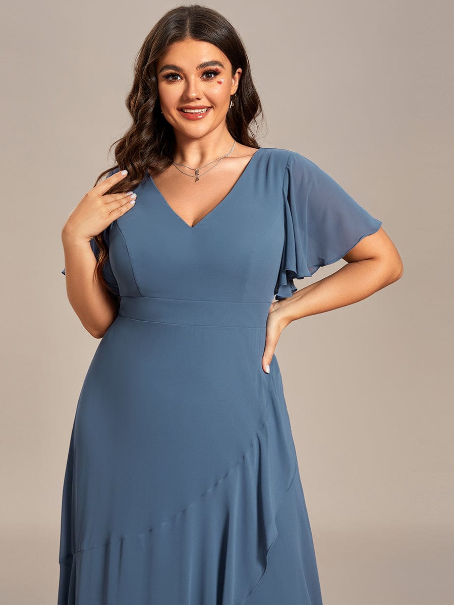 Plus Size Elegant Lotus Sleeves Chiffon Bridesmaid Dress