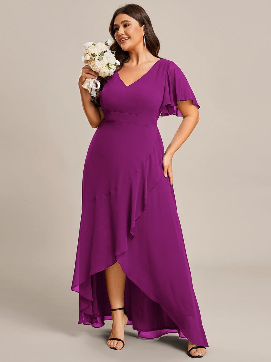 Plus Size Elegant Lotus Sleeves Chiffon Bridesmaid Dress