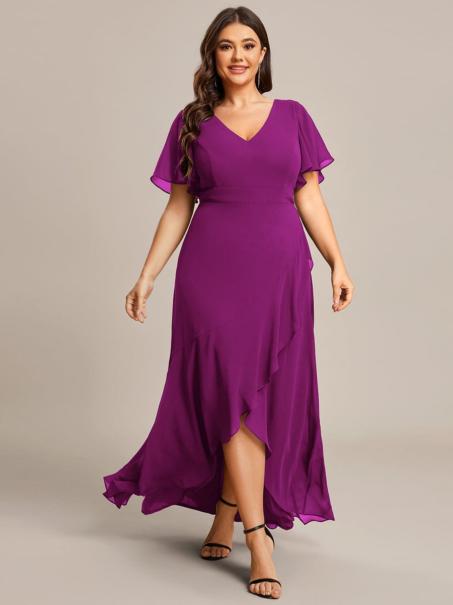 Plus Size Elegant Lotus Sleeves Chiffon Bridesmaid Dress