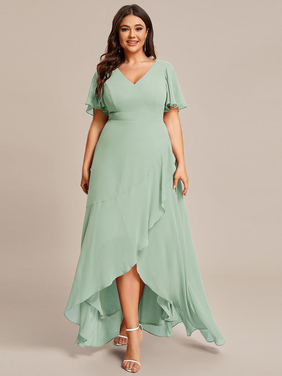 Plus Size Elegant Lotus Sleeves Chiffon Bridesmaid Dress