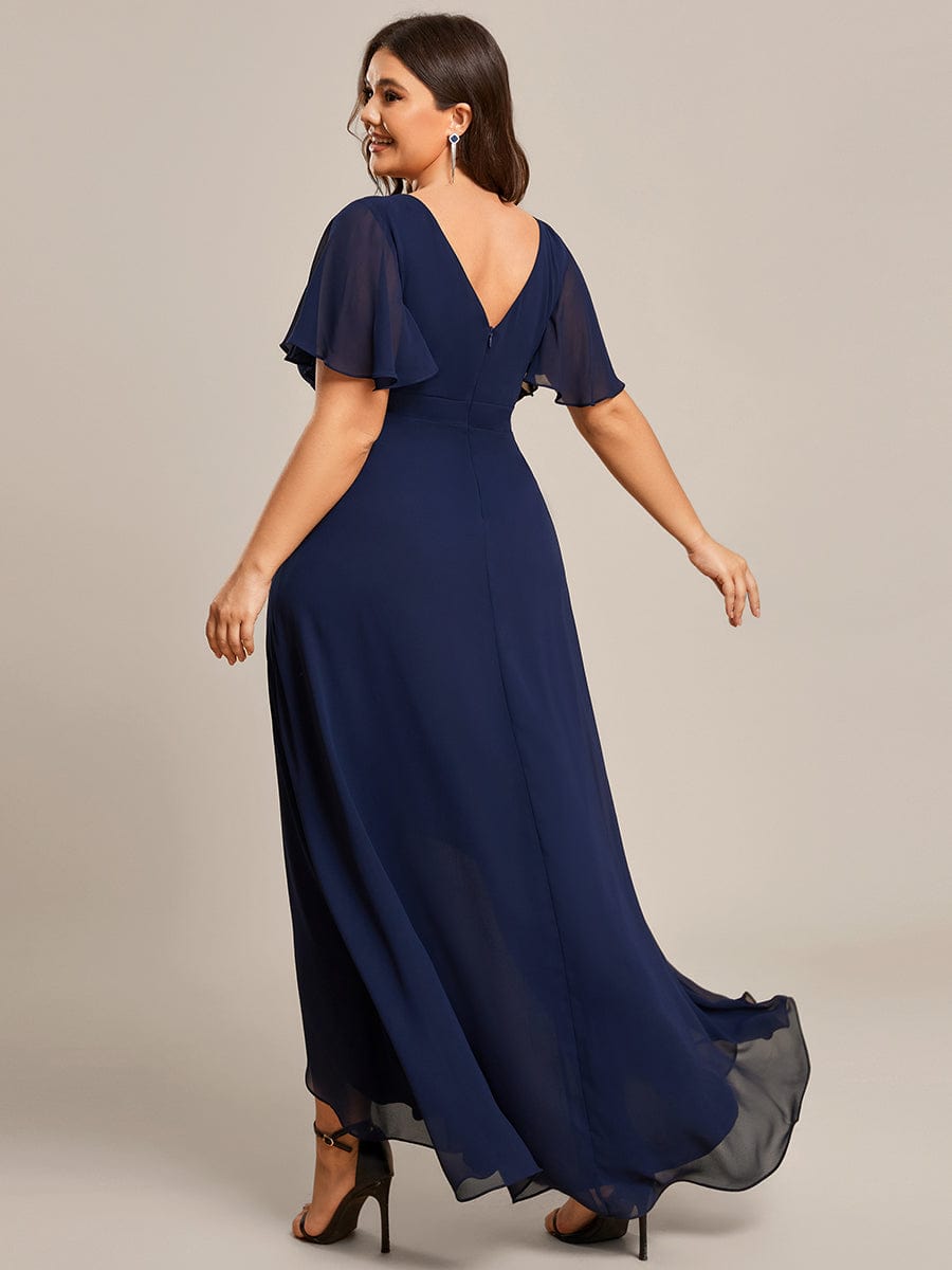 Plus Size Elegant Lotus Sleeves Chiffon Bridesmaid Dress