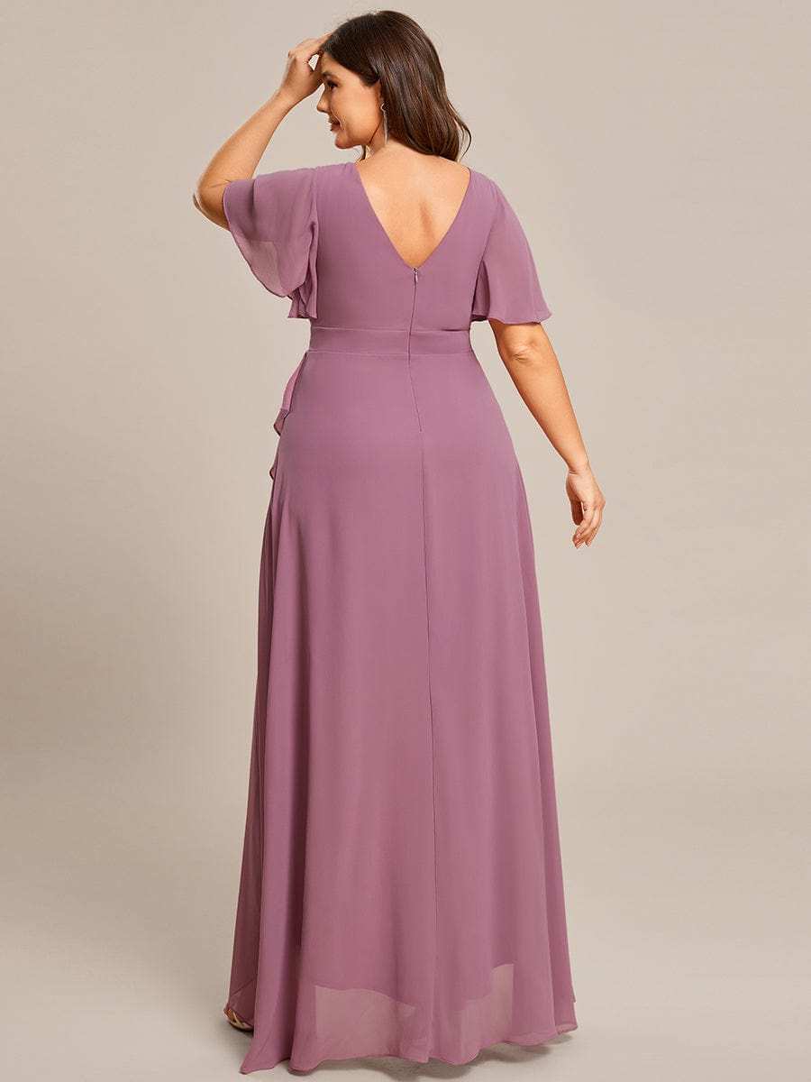 Plus Size Elegant Lotus Sleeves Chiffon Bridesmaid Dress