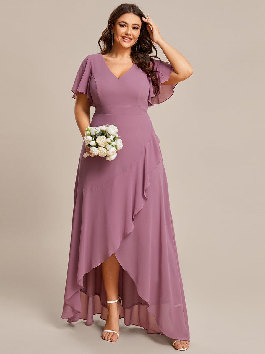 Plus Size Elegant Lotus Sleeves Chiffon Bridesmaid Dress