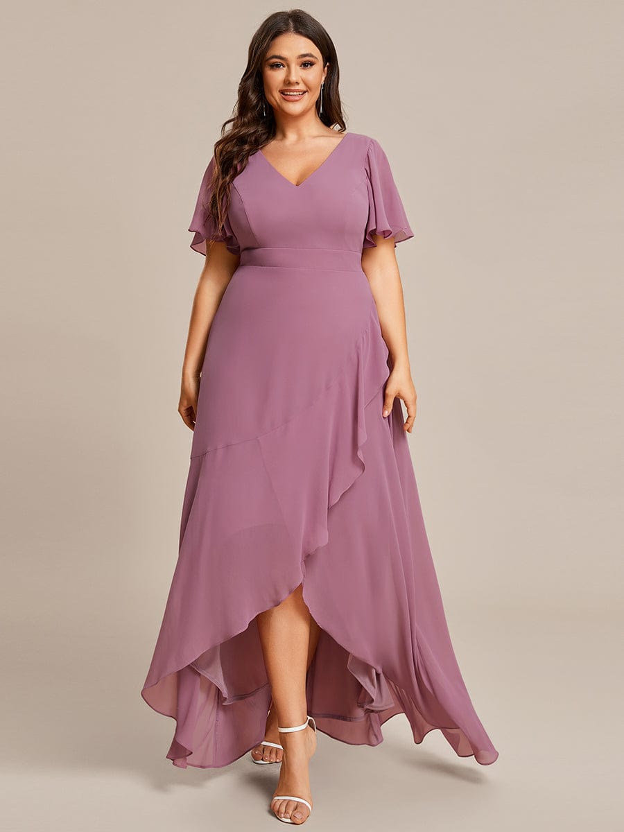 Plus Size Elegant Lotus Sleeves Chiffon Bridesmaid Dress