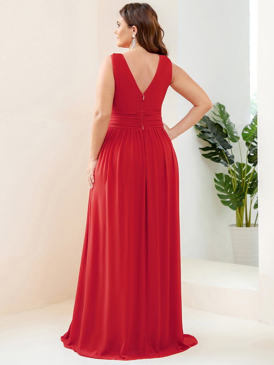 Plus Size Sleeveless V-Neck Chiffon Semi Formal Maxi Dress