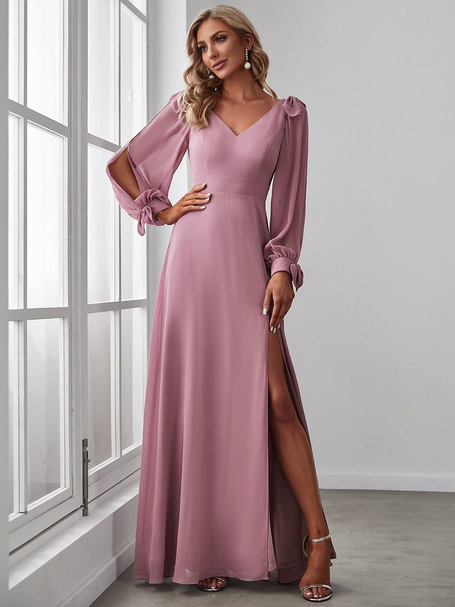 Open Lantern Sleeve A-Line Bridesmaid Dress