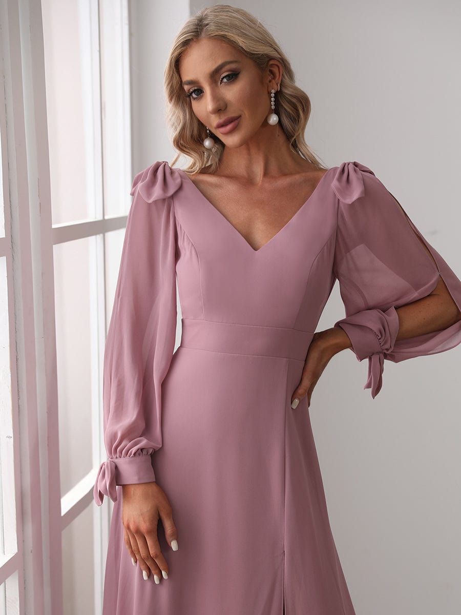 Open Lantern Sleeve A-Line Bridesmaid Dress