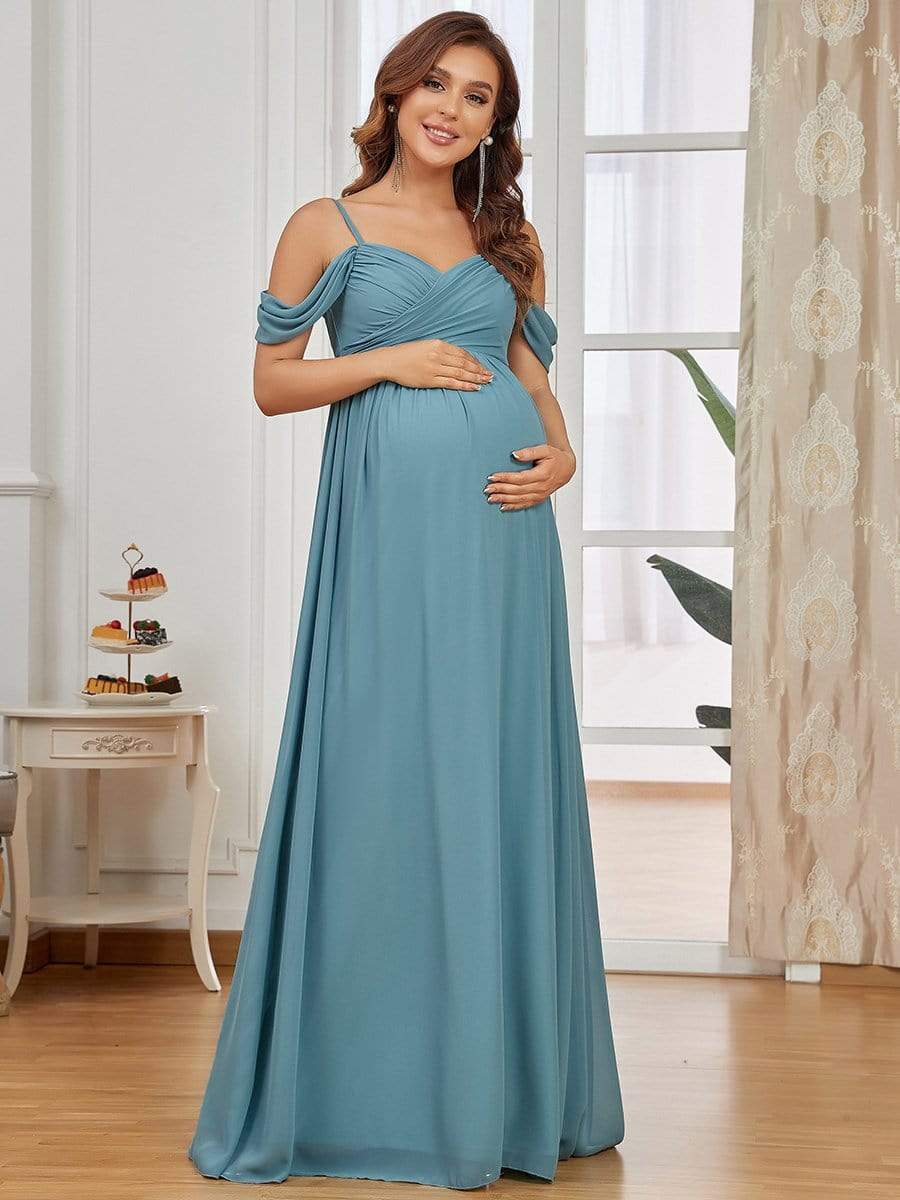 Off-Shoulder Spaghetti Strap A-Line Maternity Dress