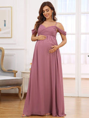 Off-Shoulder Spaghetti Strap A-Line Maternity Dress