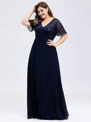 Sequin Chiffon Evening Dresses with Sleeves