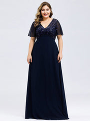 Sequin Chiffon Evening Dresses with Sleeves