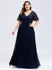 Sequin Chiffon Evening Dresses with Sleeves