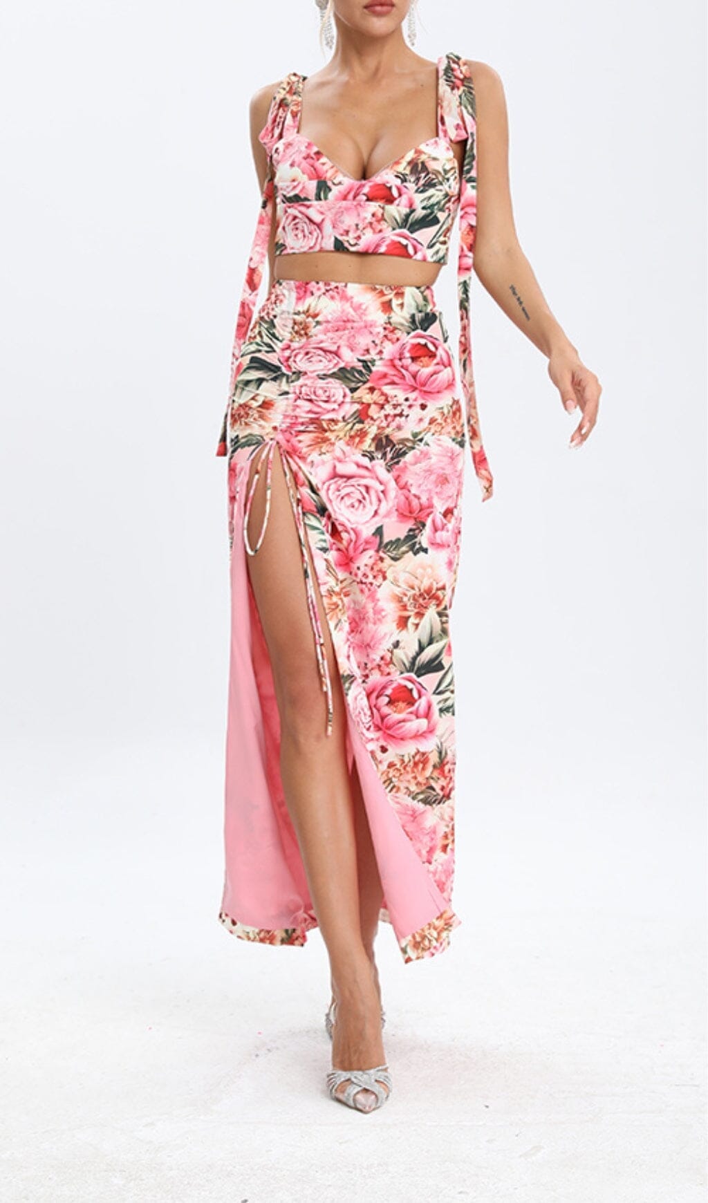 FLORAL DESIGN TWO PIECE SET IN PINK