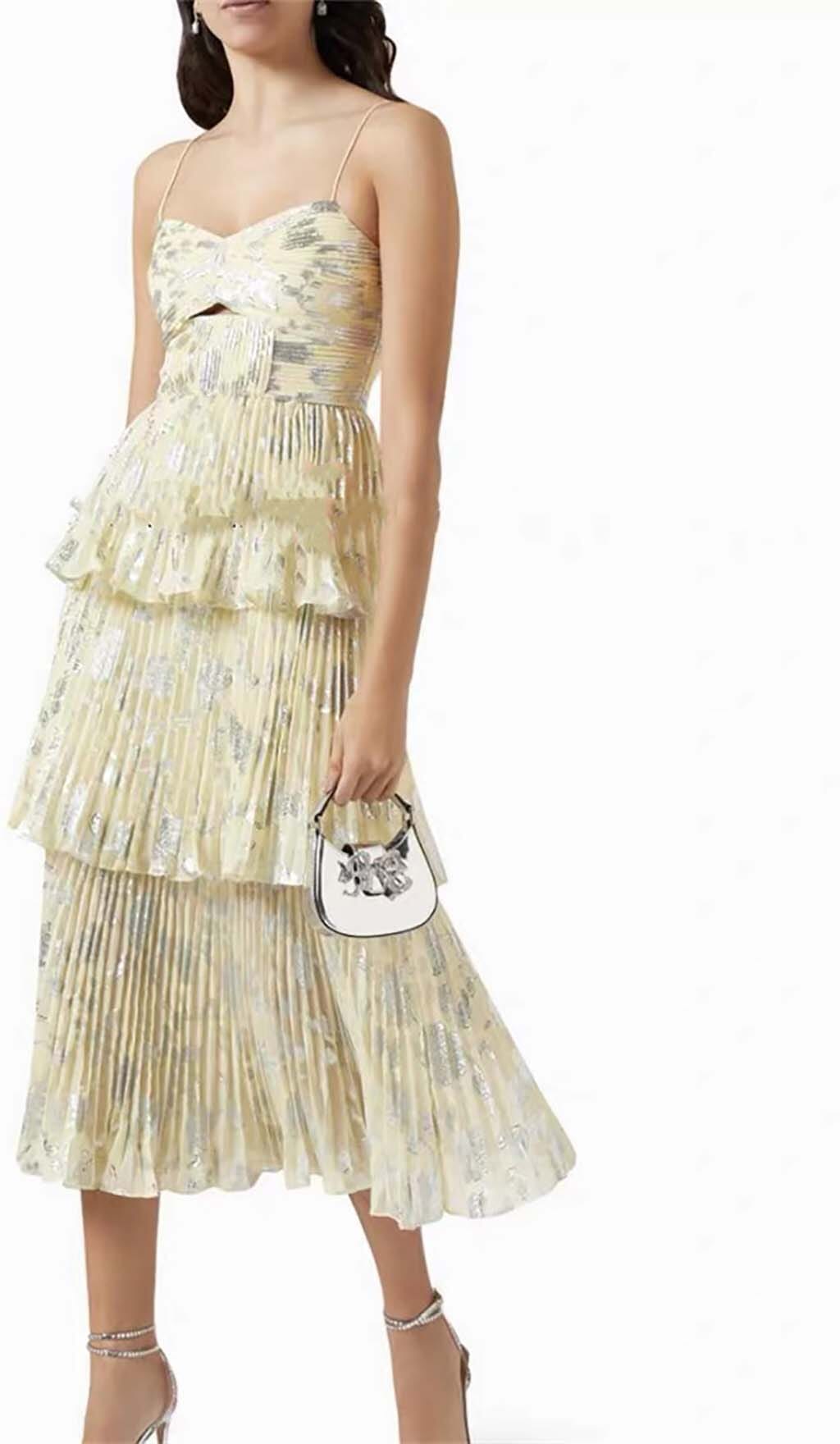 VESTIDO MIDI ESCALONADO DE JACQUARD EN GRIS