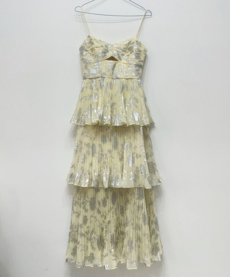 VESTIDO MIDI ESCALONADO DE JACQUARD EN GRIS
