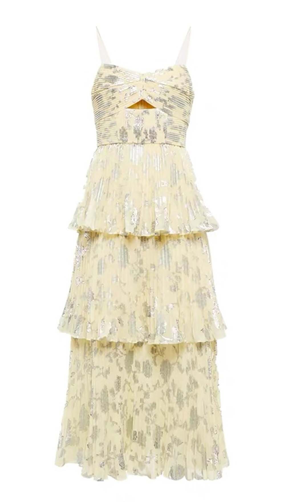 VESTIDO MIDI ESCALONADO DE JACQUARD EN GRIS
