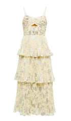 VESTIDO MIDI ESCALONADO DE JACQUARD EN GRIS