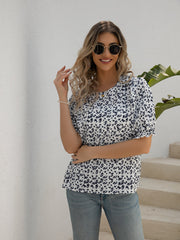 Printed Round Neck Puff Sleeve T-Shirt