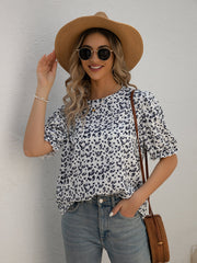 Printed Round Neck Puff Sleeve T-Shirt