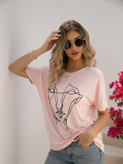 Loose Printed Dolman Sleeve T-Shirt