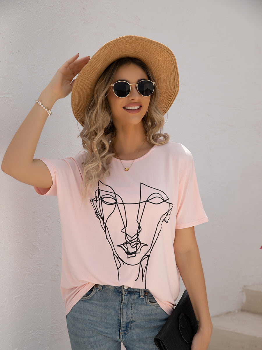 Loose Printed Dolman Sleeve T-Shirt