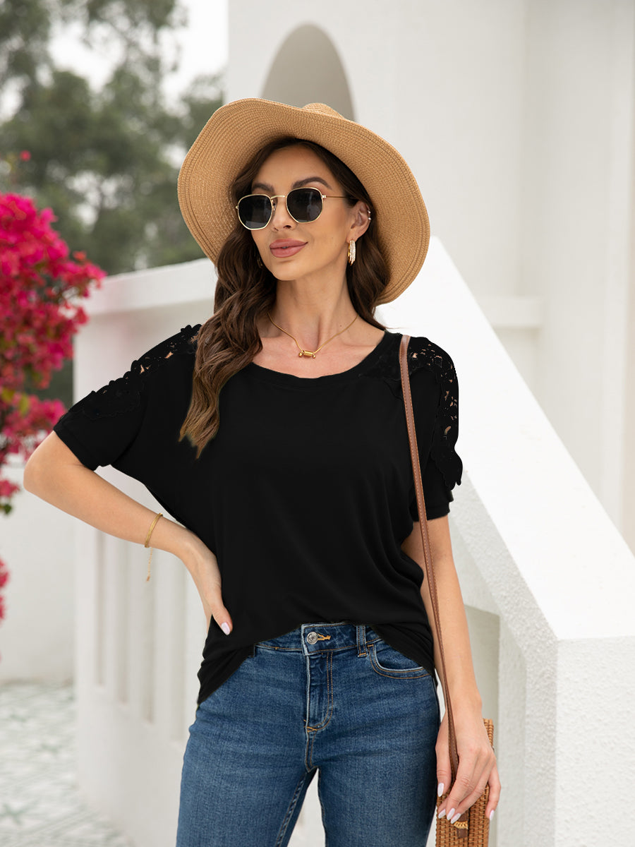 Round Neck Loose Solid Color Short-Sleeved T-Shirt