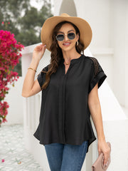 Size Curve Blouses Short Sleeve Hollow Stitching Blouse