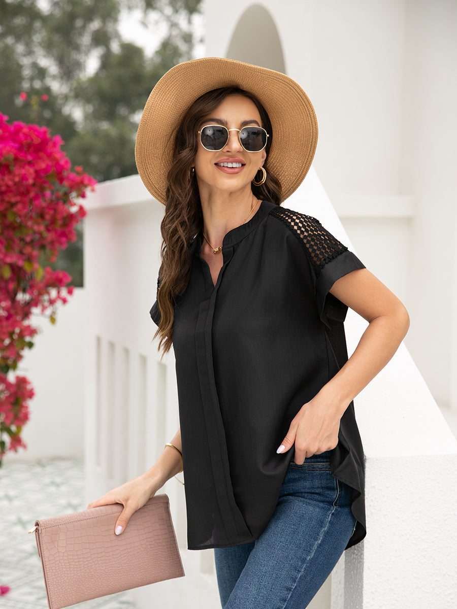 Size Curve Blouses Short Sleeve Hollow Stitching Blouse