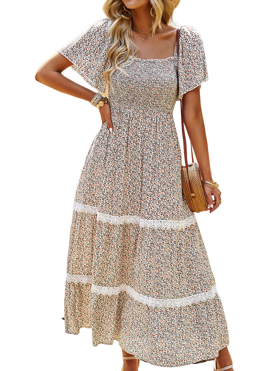 Temperament Polka Dot Loose Short Sleeved Midi Dress