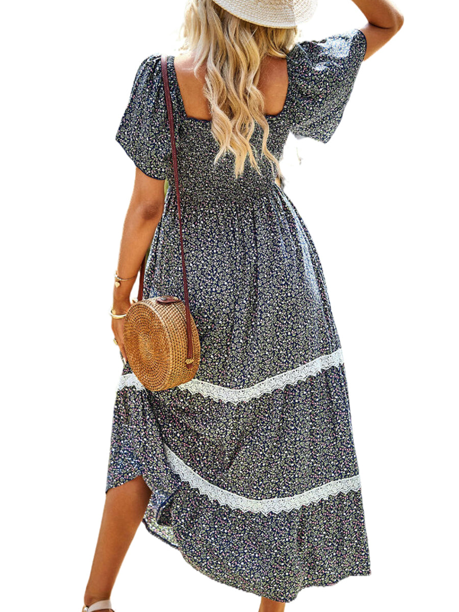 Temperament Polka Dot Loose Short Sleeved Midi Dress