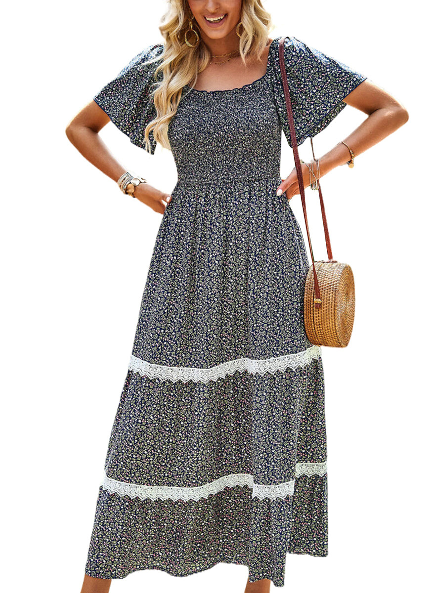 Temperament Polka Dot Loose Short Sleeved Midi Dress