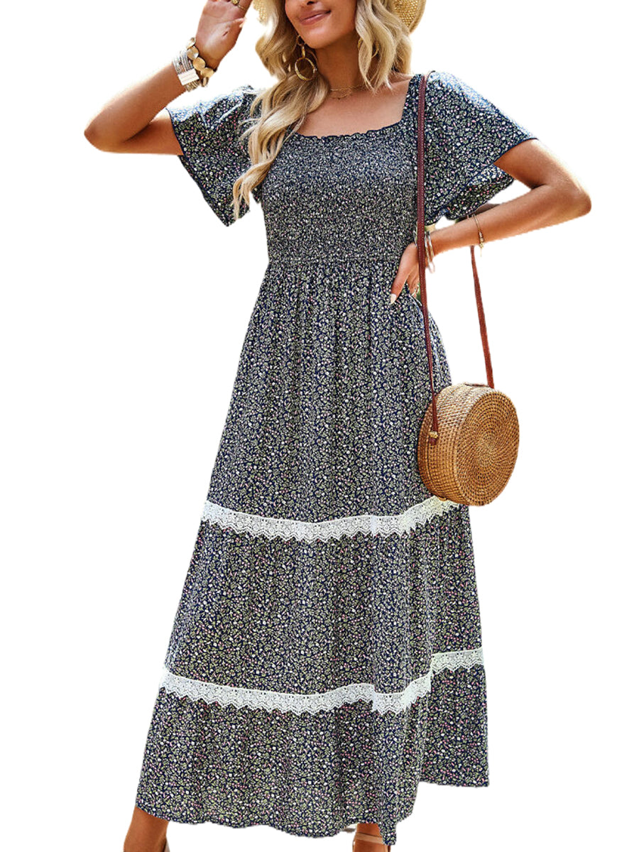 Temperament Polka Dot Loose Short Sleeved Midi Dress