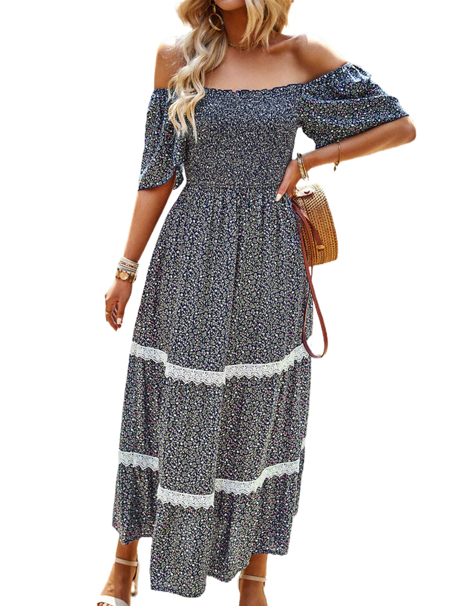 Temperament Polka Dot Loose Short Sleeved Midi Dress